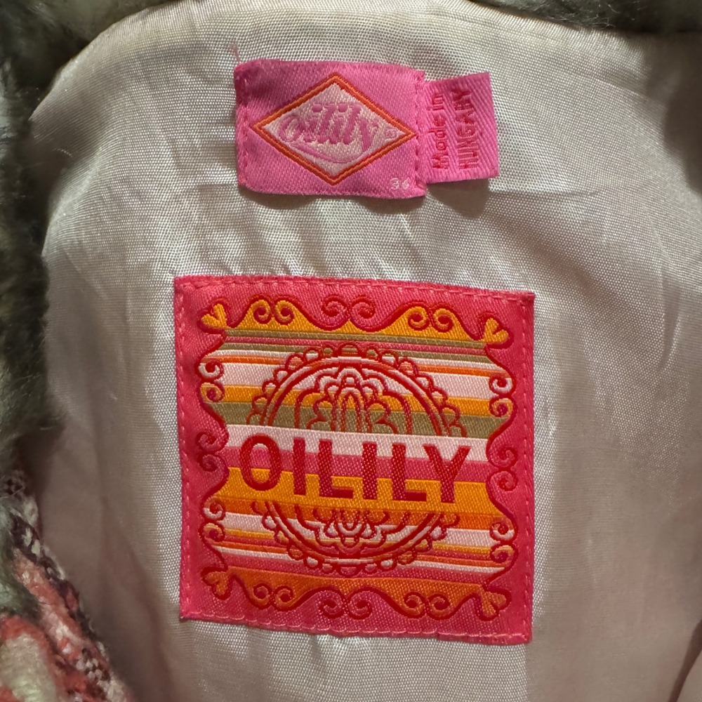 Oilily Plaid & Embroidery Faux Fur Trim Fairy Garden Whimsy Dopamine Jacket 36 - Picture 4 of 9